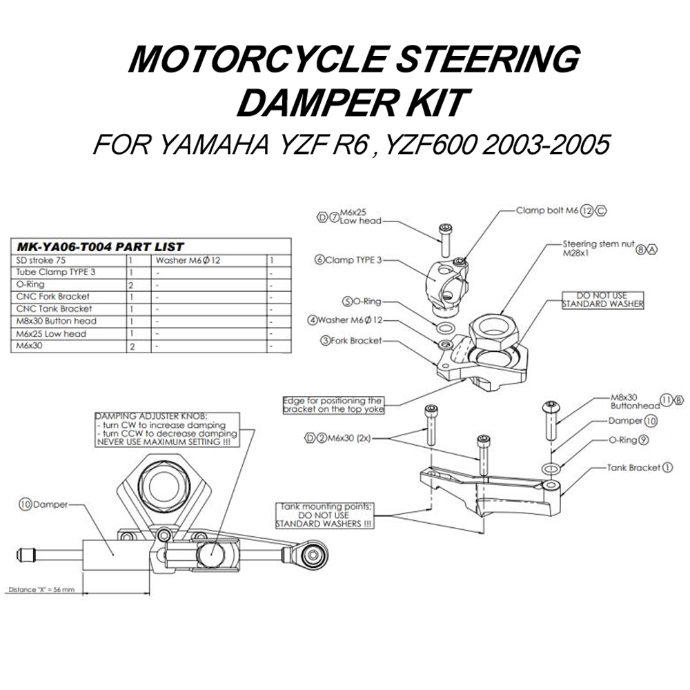 Para YAMAHA YZF600 R6 2003-200 - Steering Damper Stabilizer Kit Cnc reseña y precio